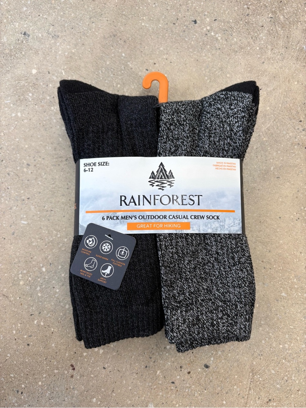 RAINFOREST Men's Outdoor Casual Crew Socks – Black & Charcoal Mix (6 Pack)